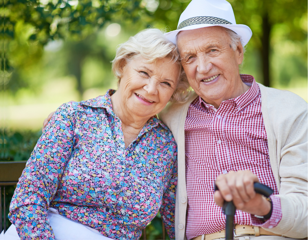 elderly couple aging at home happy